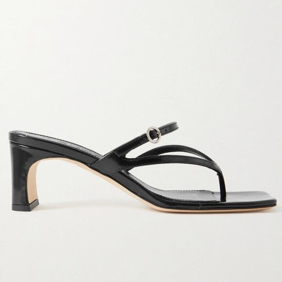 Aeyde Giselle Glossed-Leather Sandals Black - IT 38/US 8 - Picture 1 of 4